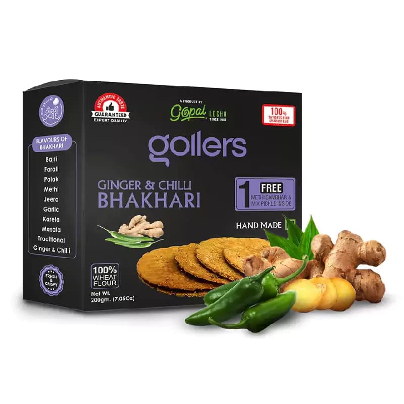 Buy Gollers Ginger & Chilli Bhakhari Online - OLRAA Indian Snacks