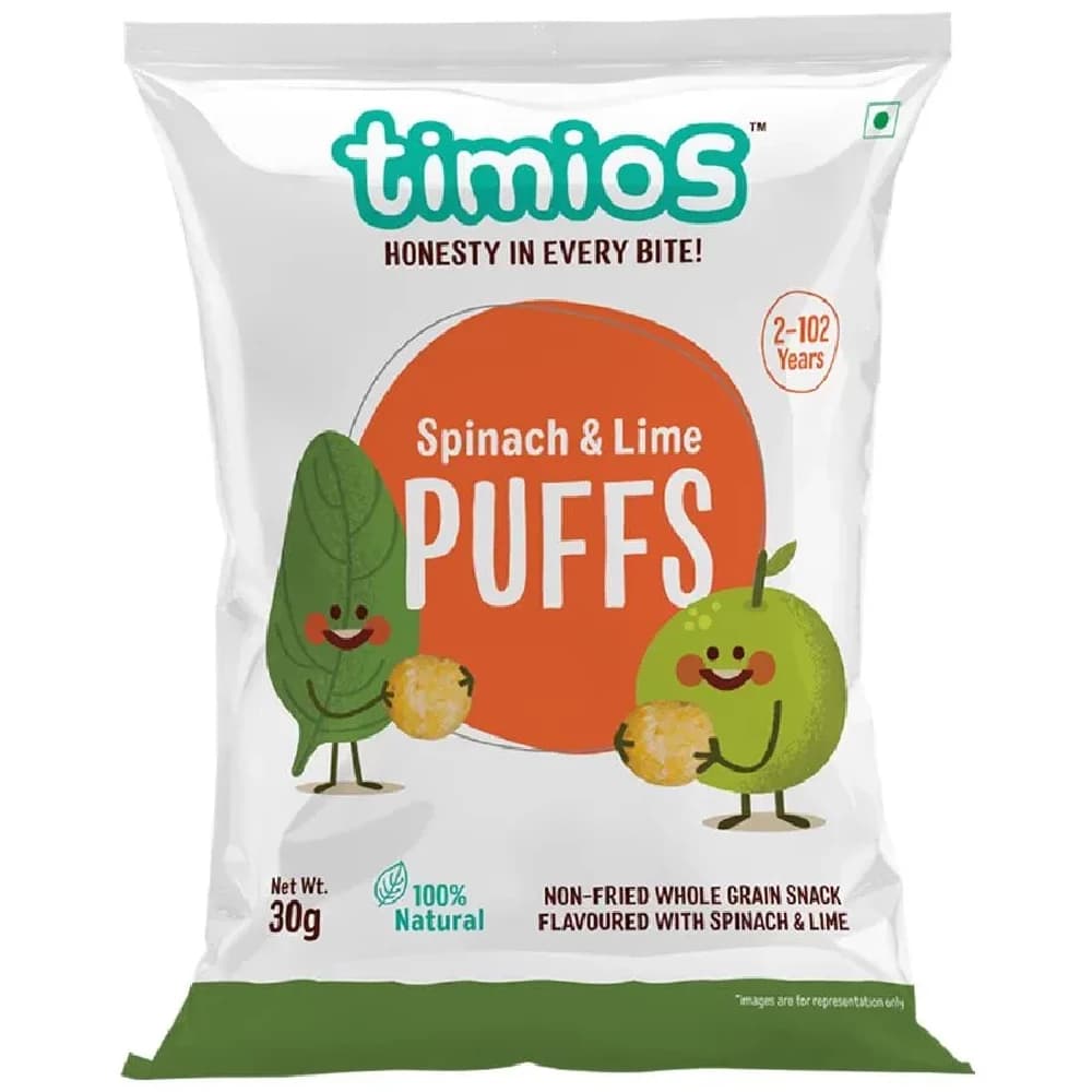 Buy Timios Puffs Spinach & Lime Online - OLRAA Indian Snacks