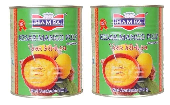 Buy Hampa Kesar Pure Mango Pulp Aamras Tin Online - OLRAA Indian Snacks
