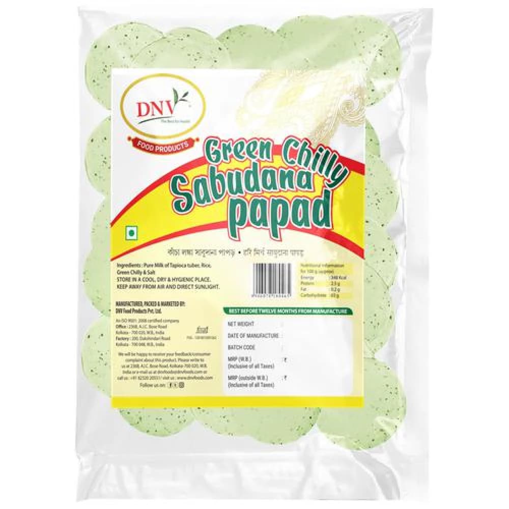 Buy Dnv Green Chilly Sabudana Papad Online - OLRAA Indian Snacks