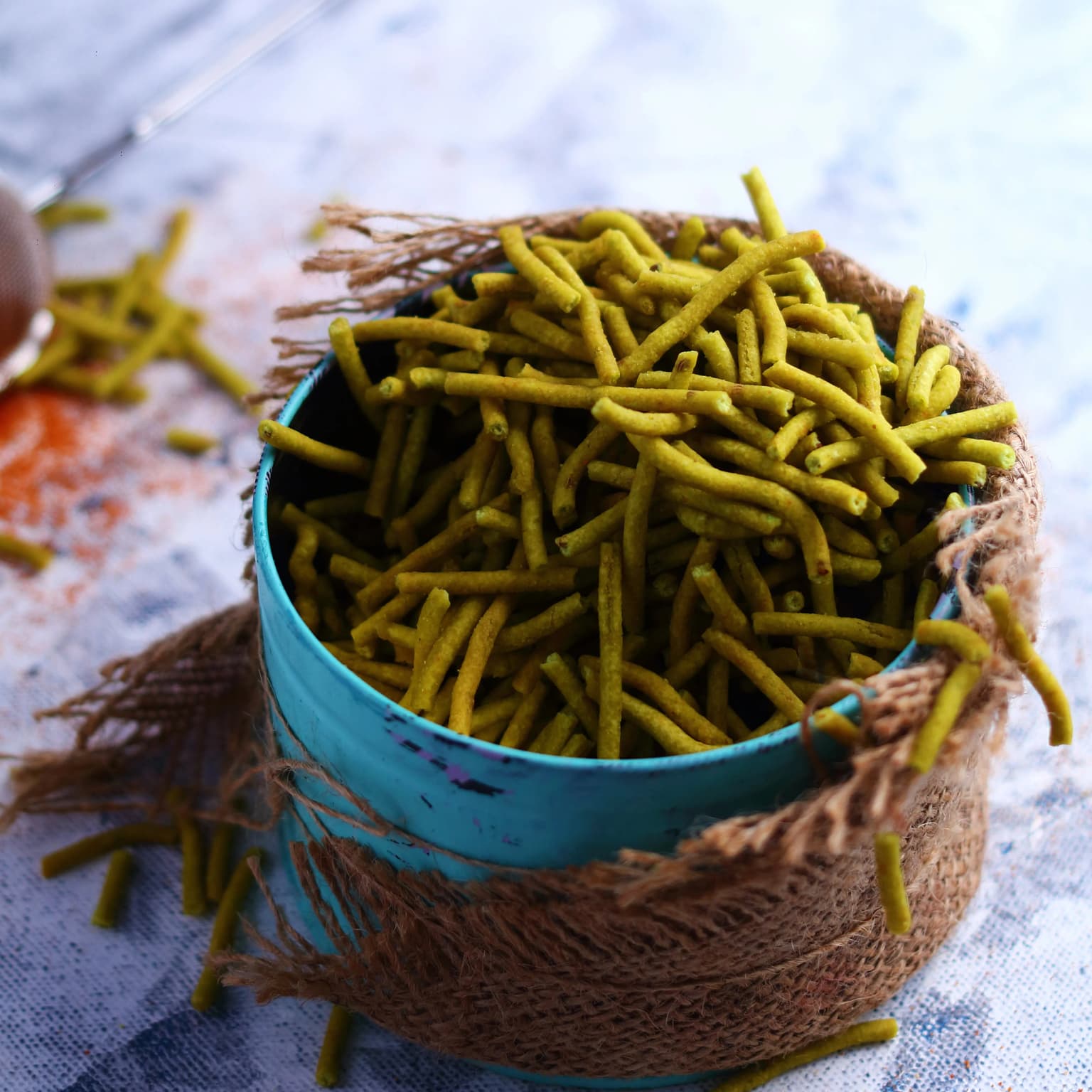 Buy Almond House Palak Sev Online - OLRAA Indian Snacks