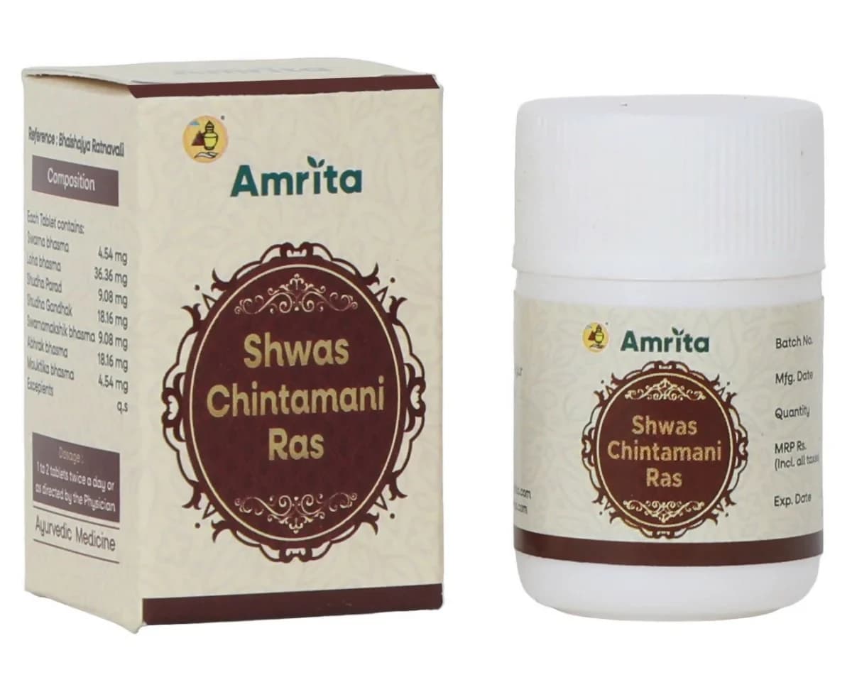 Buy Amrita Shwas Chintamani Ras Tablets Online - OLRAA Indian Snacks