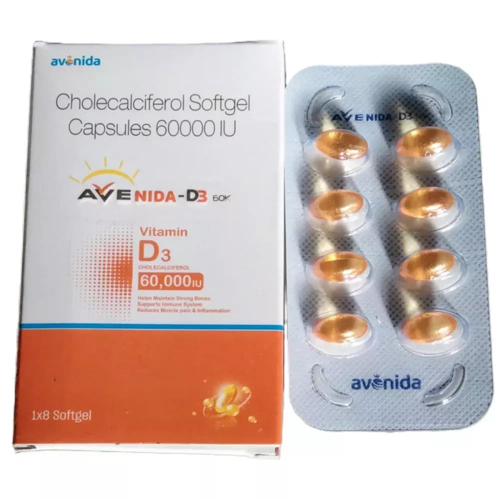 Buy Avenida D3 60K Vitamin D3 Softgel Online - OLRAA Indian Snacks