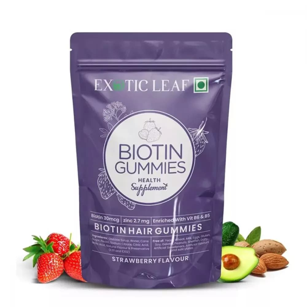 Buy Exotic Leaf Biotin Hair Gummies Online - OLRAA Indian Snacks