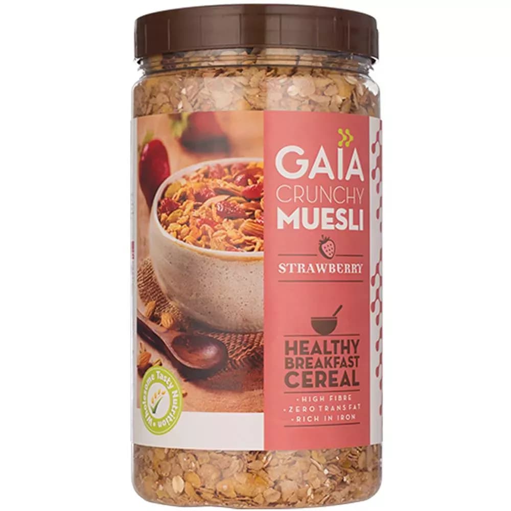 Buy Gaia Crunchy Muesli Strawberry Online - OLRAA Indian Snacks