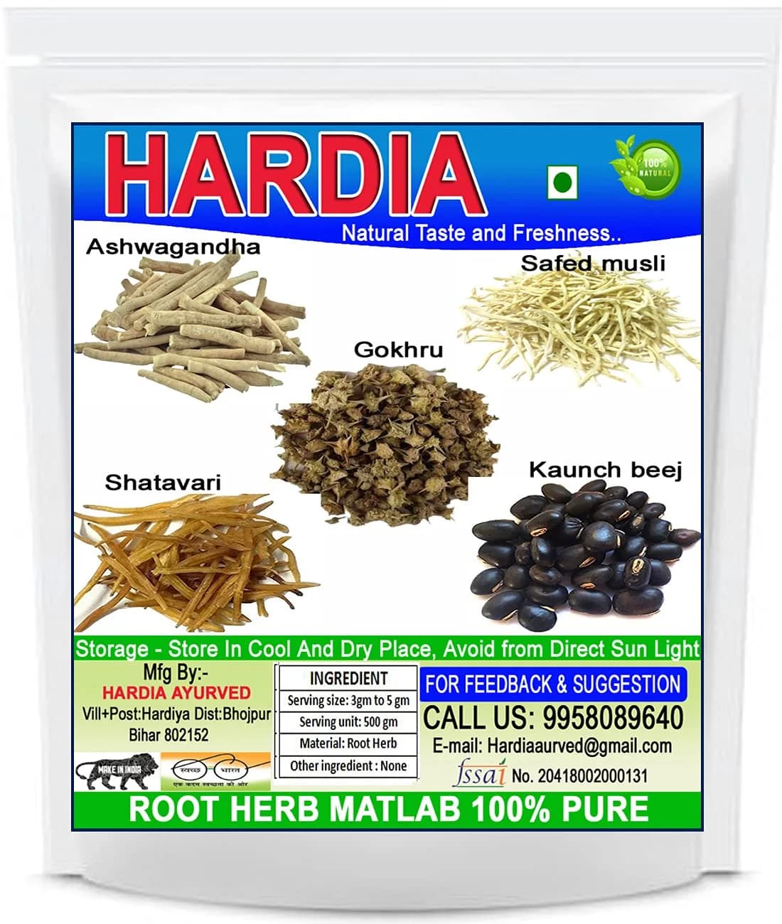 Buy Hardia Ashwagandha Shatavari Vidharikand Kaunch Beej Safed Muesli Whole Root Herb Combo Online - OLRAA Indian Snacks