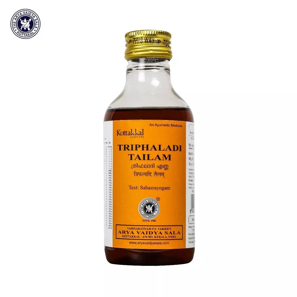 Buy kottakkal arya vaidya sala Thriphaladi Tailam Online - OLRAA Indian Snacks