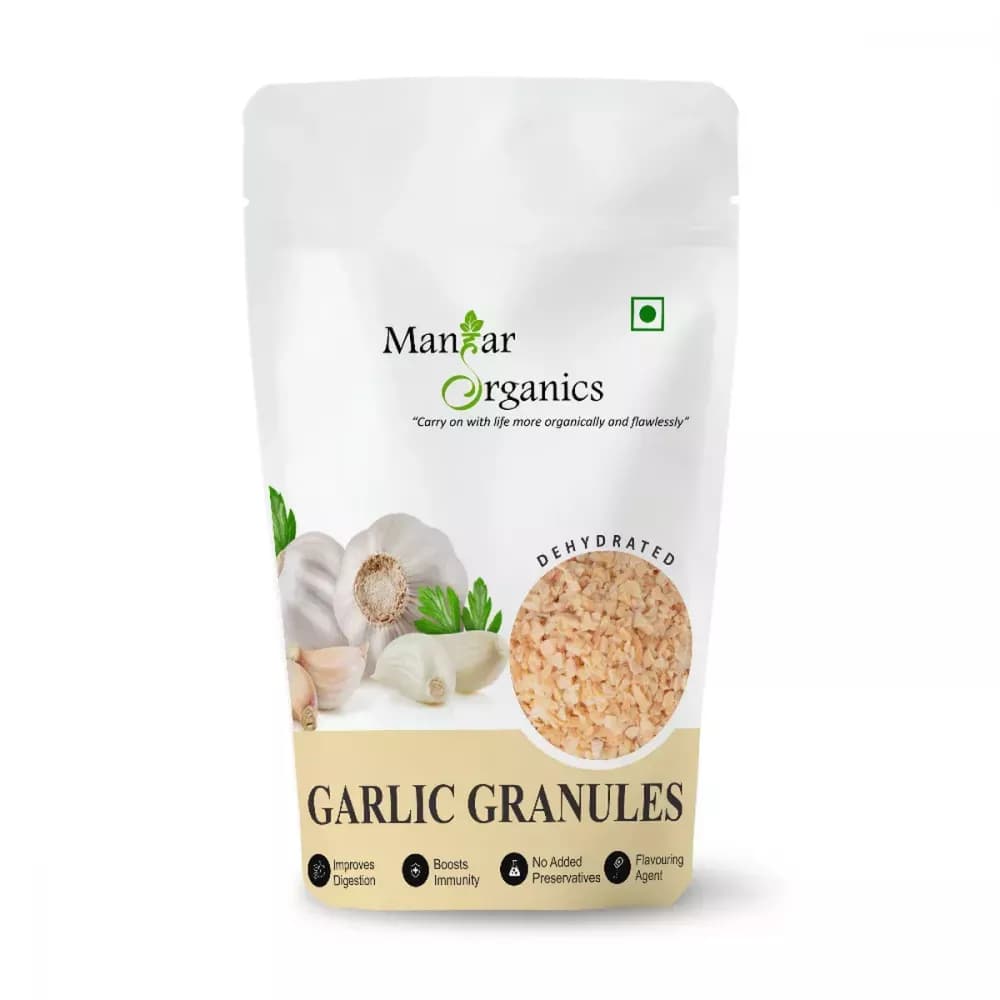 Buy Manhar Organics Garlic Granules Online - OLRAA Indian Snacks
