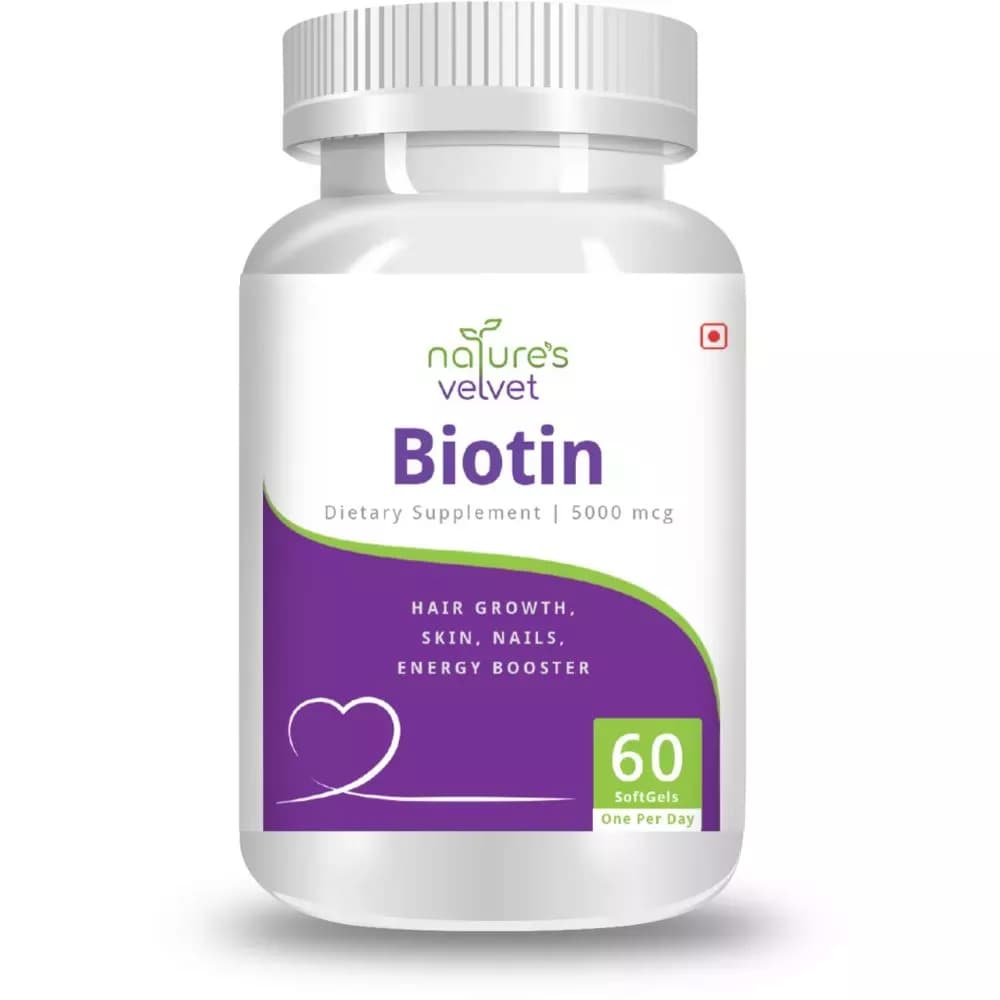 Buy Natures Velvet Biotin 5000 Mcg Softgels Online - OLRAA Indian Snacks