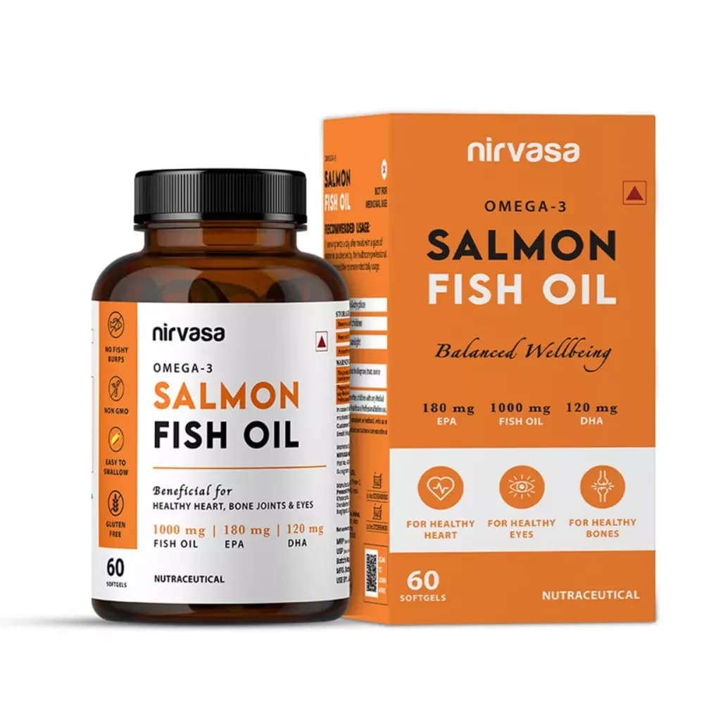 Buy Nirvasa Omega 3 Salmon Fish Oil Capsule Online - OLRAA Indian Snacks