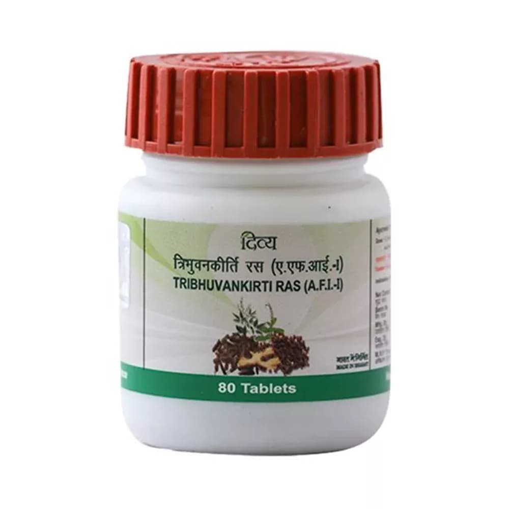 Buy Patanjali Tribhuvan Kirti Ras Tablet Online - OLRAA Indian Snacks