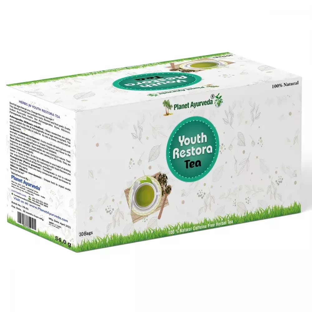 Buy Planet Ayurveda Youth Restora Tea Online - OLRAA Indian Snacks