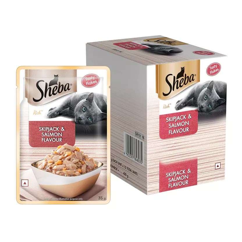 Buy Sheba Wet Cat Food - Skipjack & Salmon (35 g Each Pouch) Online - OLRAA Indian Snacks